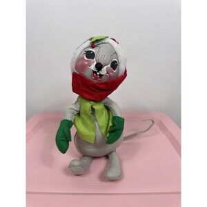 Vintage 1986 Annalee Christmas Gray Mouse Doll Mobilitee